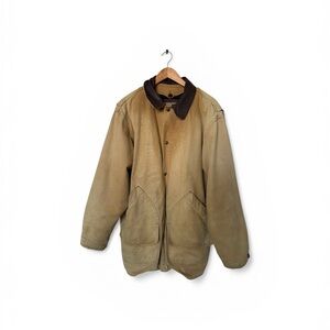 Woolrich Men's Beige Jacket with Dark Brown Collar